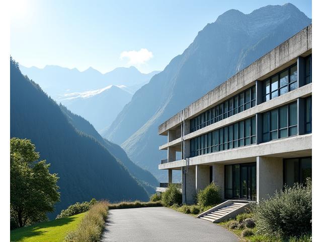 Fabrikansicht von Edelberg Zement mit Alpen.